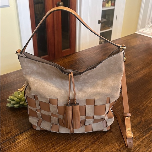MICHAEL Michael Kors Handbags - MICHAEL Michael Kors | Vivian Woven Hobo Bag in Shell Suede & Acorn Leather